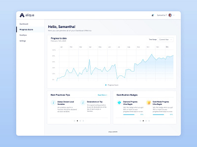 Web App Dashboard Concept analytics cards clean dashboard desktop gamification graphics metrics minimal platform product design ui web app