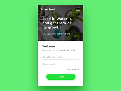 #001 - Sign In daily ui green mobile plants sign in smart ui ux web