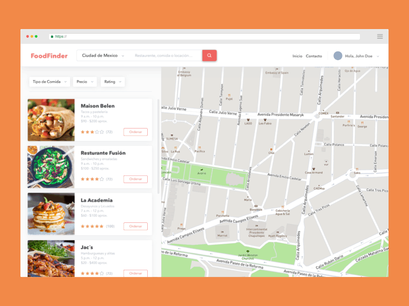 FoodFinder - Interactions animation desktop dropdown map search tags ui