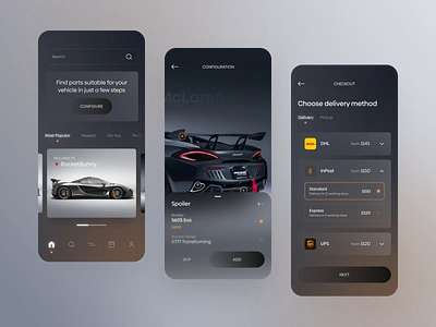 Car Parts Store - concept design app application bodykit car concept concept design design ecommerce gradients ios mobile app modern parts store supercars ui ui design user interface ux vibrant