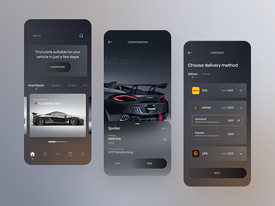 Car Parts Store - concept design app application bodykit car concept concept design design ecommerce gradients ios mobile app modern parts store supercars ui ui design user interface ux vibrant