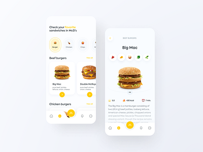 McDonald's menu - concept design app application calory concept concept design design flat food ios list mcd mcdonald mobile mobile app modern ui ui design user interface ux vibrant