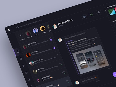 Messenger Dashboard Web App app application chat concept concept design dark mode dashboard design files flat manager messenger modern panel ui team ui ui design uiux vibrant web app
