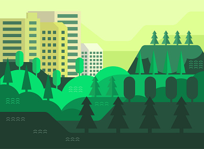 The city in the green hill design flat forest illustration illustration art landscape landscape illustration landscapes landscaping vector vector illustration vectorart