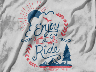 Enjoy the Ride T-Shirt for Clearlink banner bird handlettering illustration illustrator lettering mountain shirt sun swirls tree