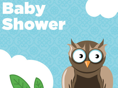 5x5 Baby Shower Invite with Owl Theme (screenshot) baby shower blue clouds invitation owl pattern sky