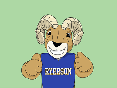 Ryerson U Mascot blue cartoon college digital illustration green illustration mascot ram ryerson university school spirit snapchat sports