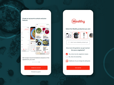 Mealthy mobile recipe app - onboarding