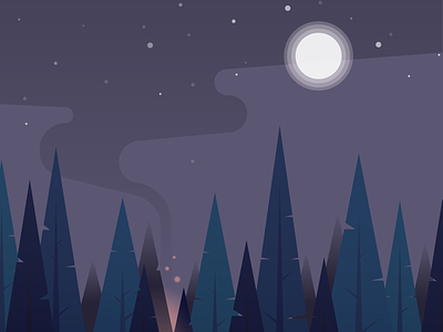 Forest at night ambient campfire camping camping trip dark forest evening flat design flat design landscape flatdesign landscape minimalistic moonlight nature night night scenery night sky