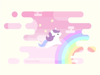 Rainbows and unicorns cute flat design horizontal illustrator kawaii minimalistic pastel pink rainbow sky unicorn vanilla design