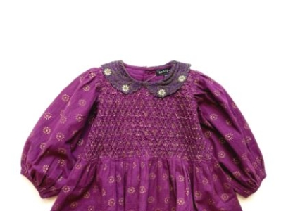 Bonjour Diary Hand Smocks Blouse, Gold Flowers Purple by Tinyapple