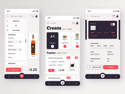 App Create your coffee adobe illustrator clean clean design coffee coffee house coffee shop design ecommerce figma flat graphic design illustration light design minimal mobile app simple ui ux white design