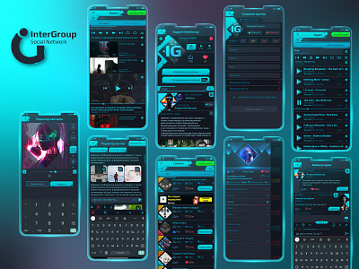 InterGroup app design cyber punk figma icon interface mobile mobile app mobile design social social network ui design uiux user experience user interface