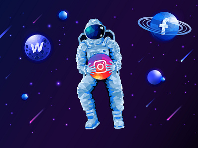 Polygonal Astronaut adobe illustrator astronaut colorfull design digital art fantasy flat geometric illustration planet planets polygonal space stars vector