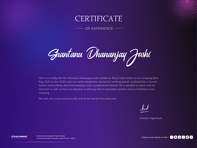 Experience Certificate Design certificate certificate design craxinno craxinnotechnologies experience experience certificate graphic design technologies vector