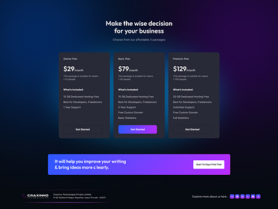 Subscription Page Design 3d animation branding craxinno craxinnotechnologies design figma design graphic design illustration logo motion graphics packages plans page design software development subscription page technologies ui ux