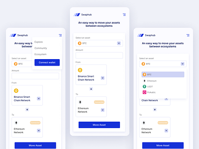 Swaphub - Cryptobridge mobile interface design ui ux