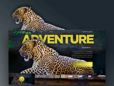 Первый экран сайта по туризму 1экран design ui ux web концепт тигр туризм