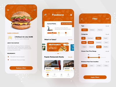 FoodZone App UI branding burger delivery design fast food find restaurant food food app food delivery food menu foodzone menu mobile app near food pizza restaurant testy vip website