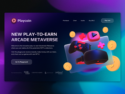 Playcoin new play-to-earn metaverse landing page blockchain crypto cryptocurrency design landing landing page metaverse nft playtoearn ui ux web design блокчейн крипта криптовалюта лендинг метавселенная нфт