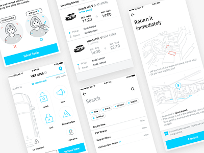 SOCAR.MY app car guide illustration key searh tag texi timepicker tutorial ui ux