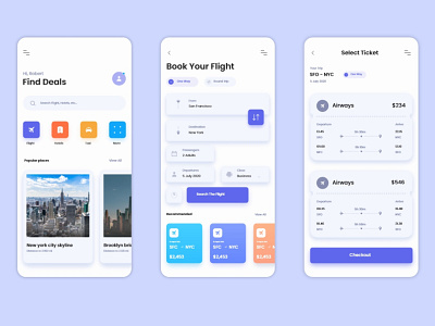 Free Travel App Screens interface Design