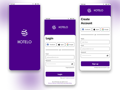 Hotelo - a hotel booking app login and signup pages