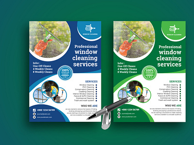 Professional Window Cleaning Services Blue Green branding business casual clean cleaning flyer cleaning service cooperation creative flyer design designer flyer design