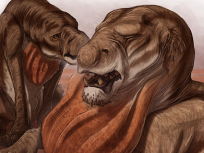 Female And Young Sural beast brynn concept art creature design drawing illustration metheney