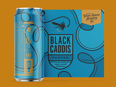 Black Caddis Can Art beer label branding design can art design illustration package design vector