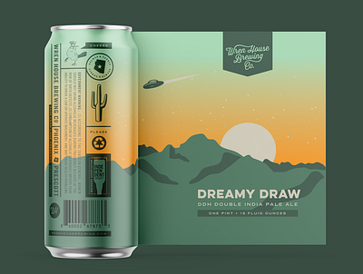 Dreamy Draw Can Art green beer label branding design can art illustration package design vector