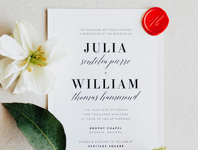 Bill & Julia Wedding Suite custom invitation design letterpress wedding invite