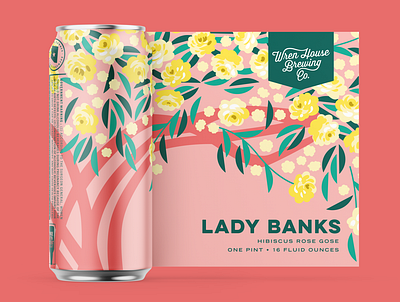 Lady Banks Can Art beer beer label botanical branding design can art flowers illustration package design roses vector