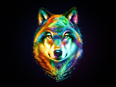 Wolf animal colorful painting wolf