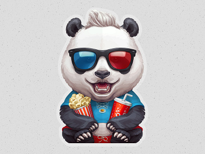 Cinephile Panda 3d bear character cinema cola design glasses movies panda popcorn vector