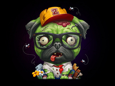 Zombie Pug animal character dead design dog illustration pet pug vector zombie