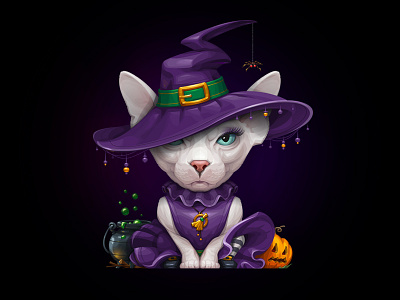 Sphynx Cat Witch animal cat character design halloween illustration pet sphynx vector witch