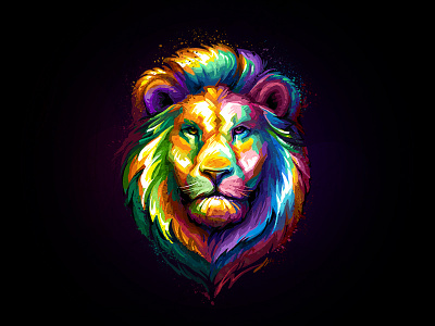 Lion animal colorful illustration lion painting rainbow