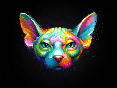 Sphynx Cat cat hairless painting portrait rainbow sphynx