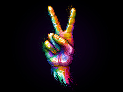 Victory colorful gesture hand painting peace rainbow sign