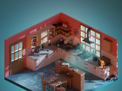 Cozy Kitchen artwork blender blender 2.8 blender 2.9 blender 3d blender3d design illustration isometric ux