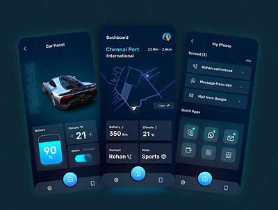 Futuristic car dashboard app 3d app car car dashboard dark mode dashboard futuristic graphic design ui ux