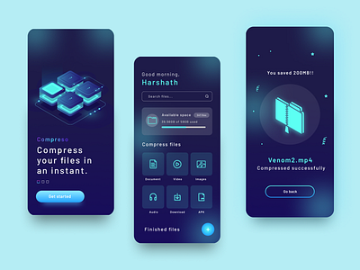 File compresser app ui branding dark mode file compressor graphic design ui ux