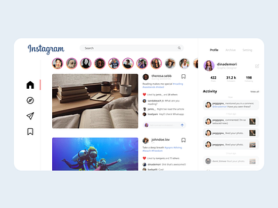 Instagram Web redesign design figma instagram minimal redesign redesigned simple ui ux web web design website