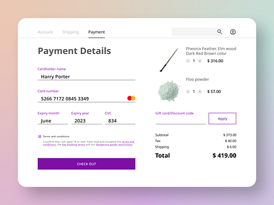 Payment Checkout/ Web/ Harry Potter checkout checkout page daily ui dailyui dailyuichallenge design figma minimal payment payments shopping simple ui ux web web design