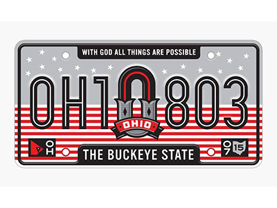 Ohio State Plate banner bird cardinal circus custom lettering ohio script stars stripes type western