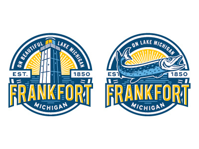 Frankfort Michigan Logos badge fish fishing frankfort icon lake lettering lighthouse logo michigan