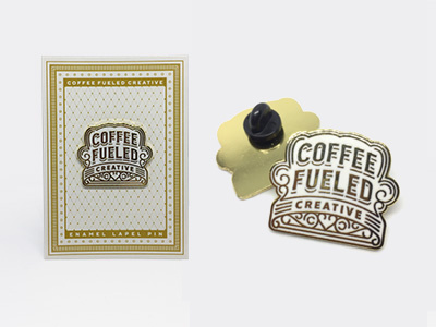 Coffee Fueled Creative Pin badge coffee crest icon lettering logo pin type