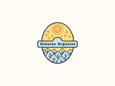 Genuine Organics agriculture badge branding design food geometry green groceries health heraldry icon illustration local logo mark minimal nature outdoors stars sun