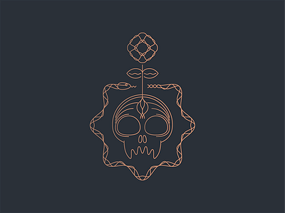 A Rose copper geometry line lineart rose skull snake